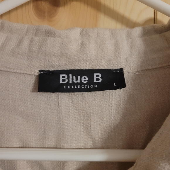 Women's Blue B Collection Frayed Hem Linen/Cotton 70/30 Shacket Oversized Large - Picture 4 of 5